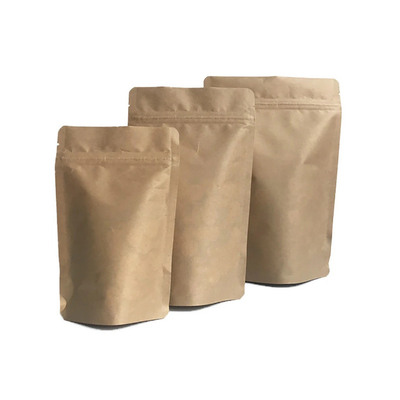 کیسه های بسته بندی مواد غذایی خشک کاغذ کرافت خود آب بندی قهوه ای PLA زیست تخریب پذیر